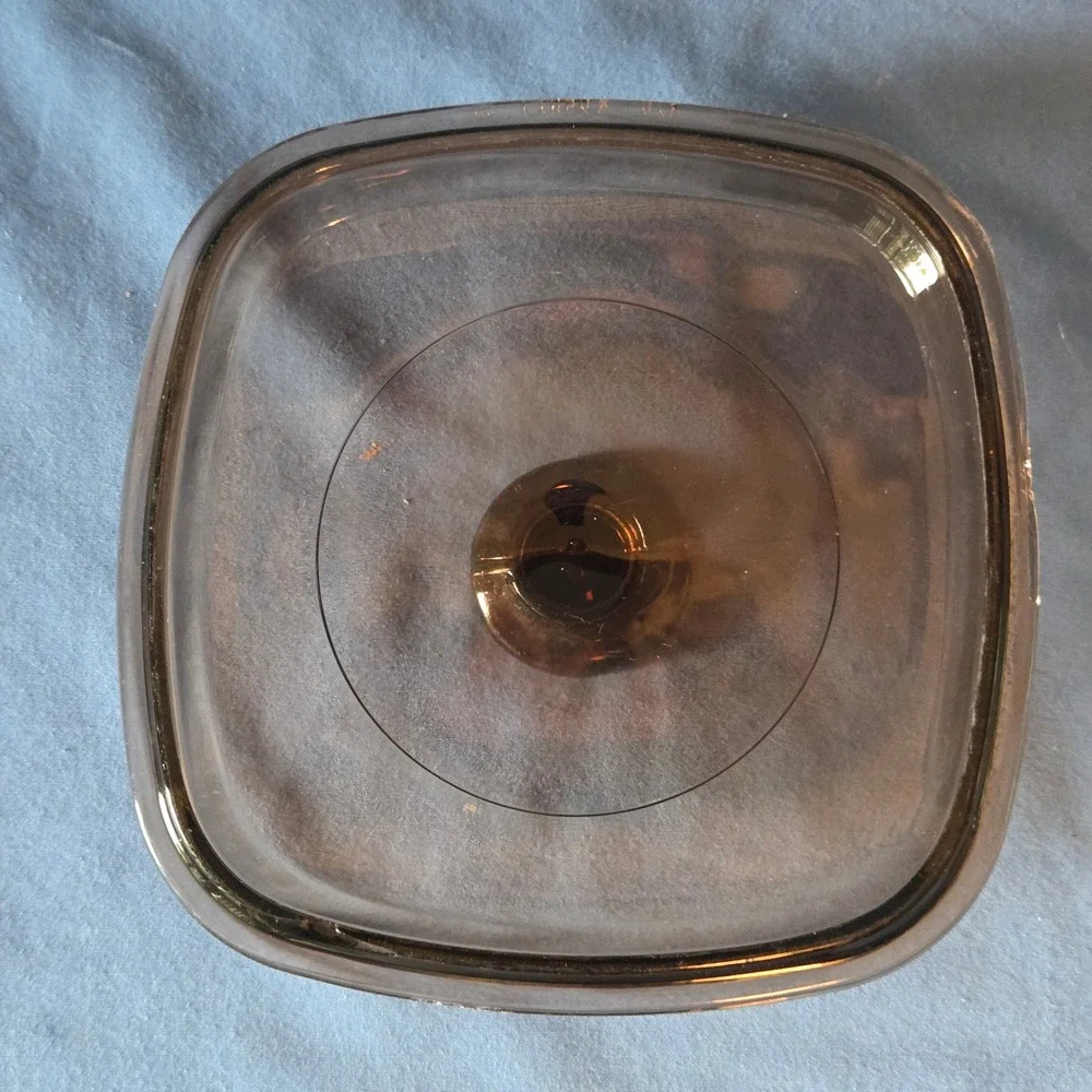 Pyrex Visions Amber Glass Lid A7C Square Replacement Cover 7 Inch USA Vintage